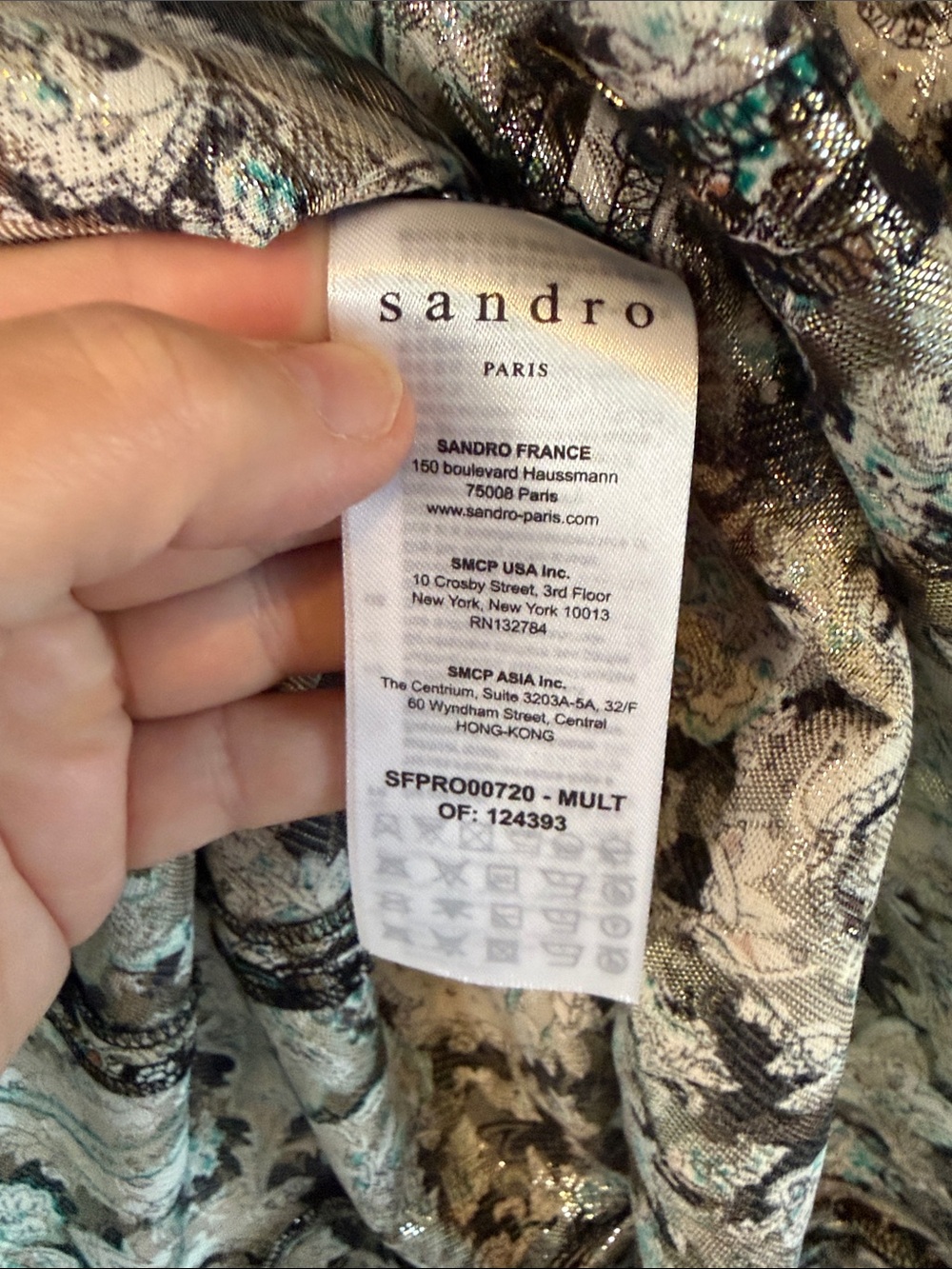 Sandro Paris Long-Sleeve Metallic Paisley Twist-Front Midi Dress - Silver Green - Picture 12 of 14